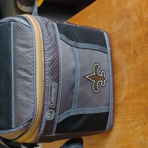 New Orleans Saints Coleman insulated lunch bag with shoulder strap.